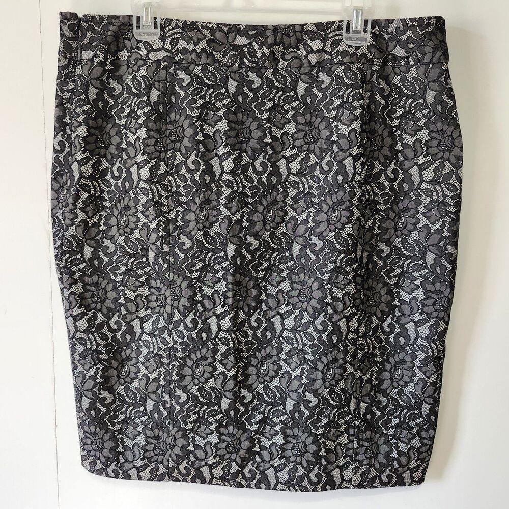 Worthington 18 Black Lace Pencil Skirt Work Stretch Lined Floral Lace Whimsigoth